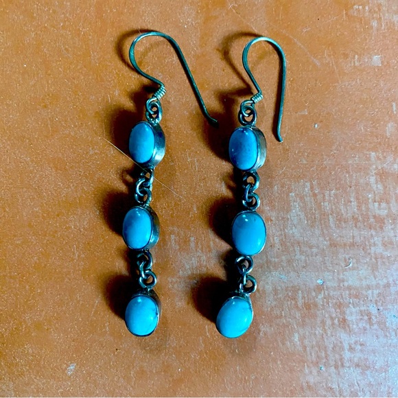 Sterling turquoise drop earrings - Picture 2 of 8